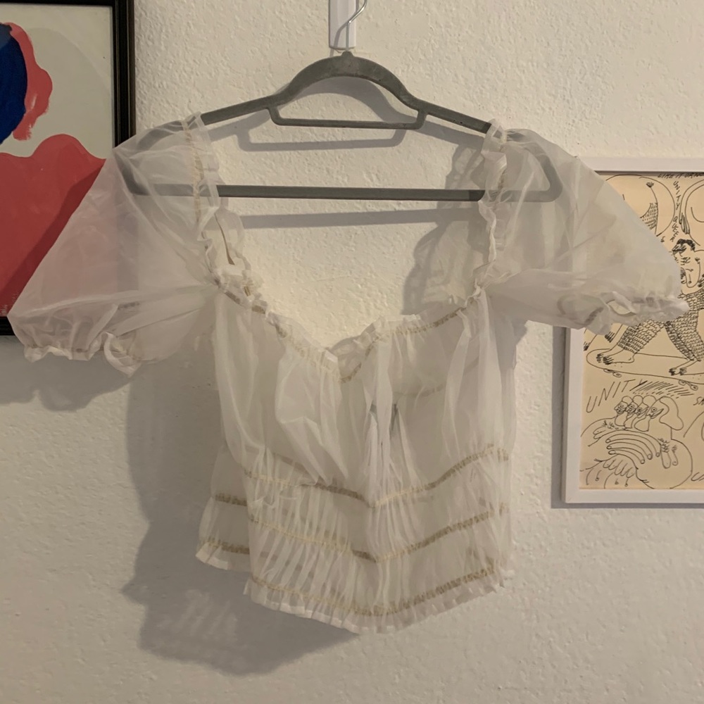 Shear White Princess Bustier Puff Sleeve Crop Top